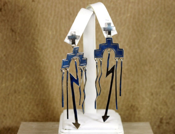 Metallic Silver Statement Dangle Earrings, Arrow … - image 1