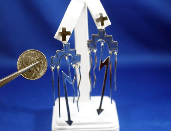 Metallic Silver Statement Dangle Earrings, Arrow … - image 9