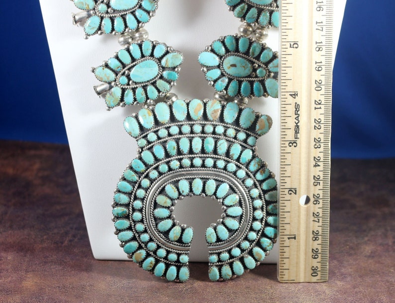 Turquoise Extra Large Squash Blossom Necklace, Vintage Navajo Larry