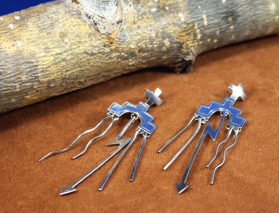 Metallic Silver Statement Dangle Earrings, Arrow … - image 2