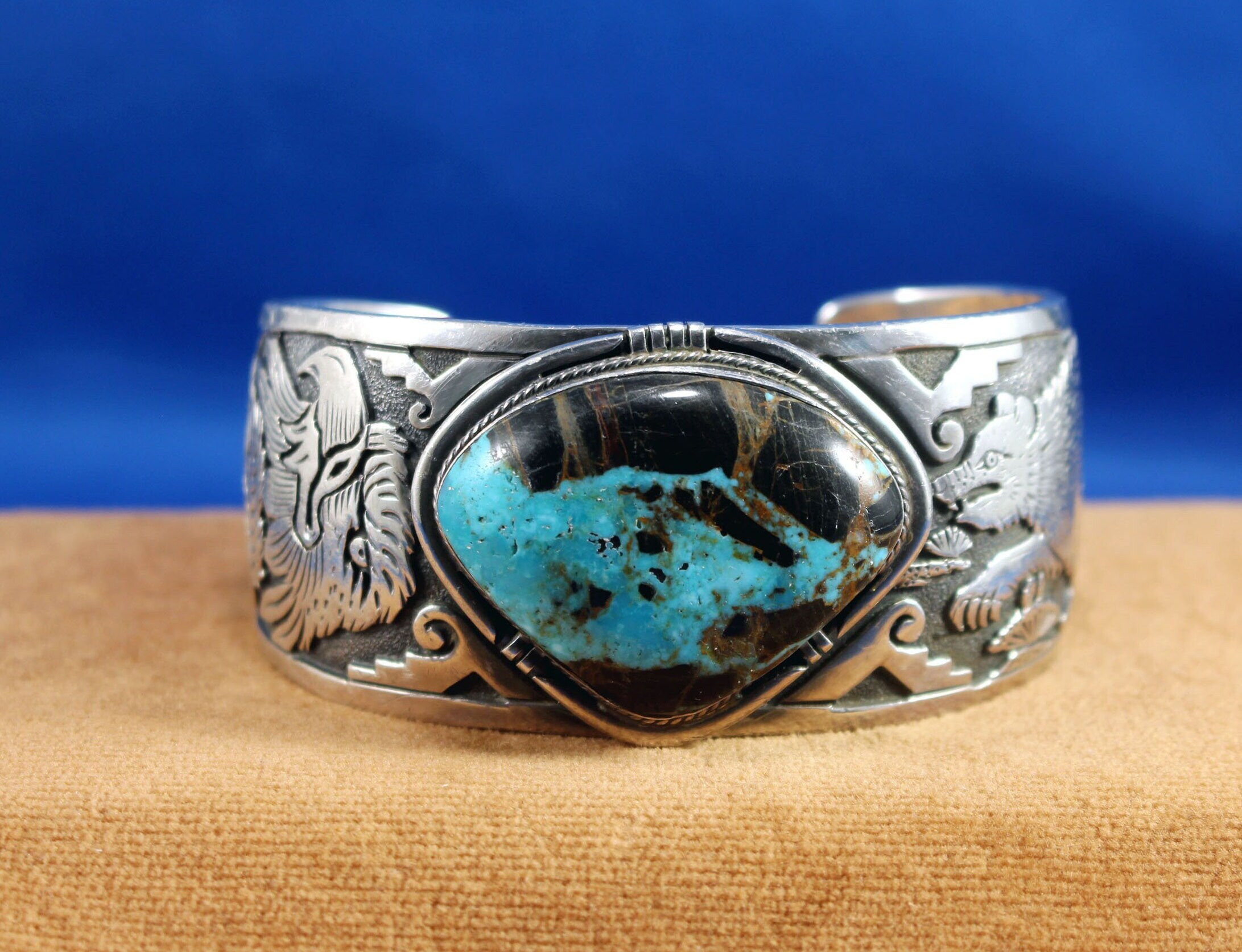 Rena Charley Vintage Signed Native American Navajo Turquoise Sterling Silver Bracelet Rena Charley Vintage Signed Native American Navajo Turquoise Sterling Silver Bracelet