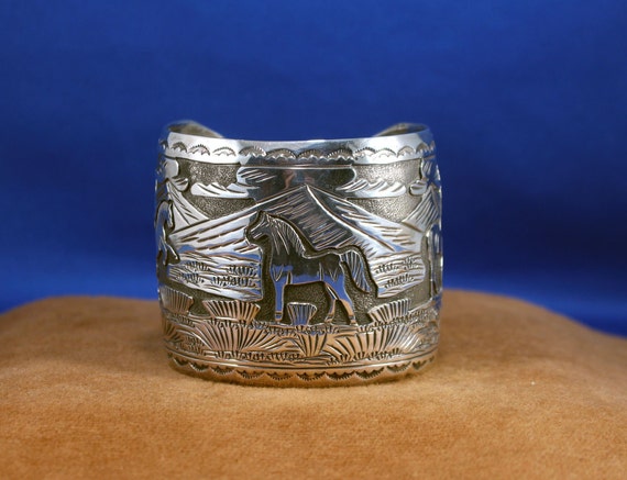 Sterling Silver Storyteller Cuff Bracelet with Ho… - image 1