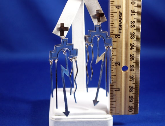 Metallic Silver Statement Dangle Earrings, Arrow … - image 8