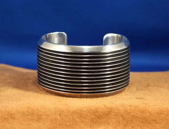 Sterling Silver Anodized Ridged Cuff Bracelet, Vi… - image 1