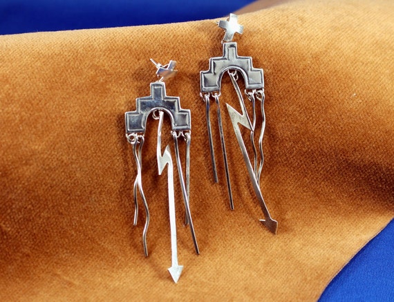 Metallic Silver Statement Dangle Earrings, Arrow … - image 4
