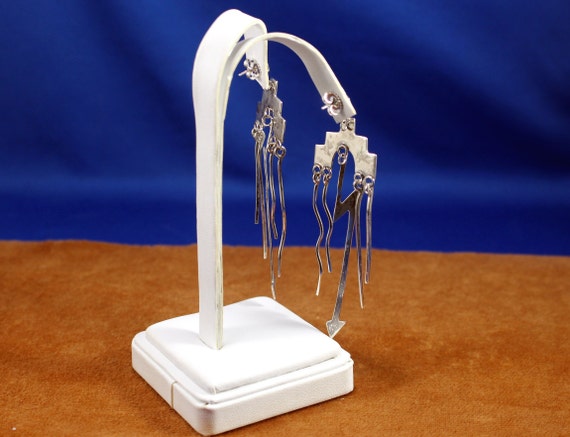 Metallic Silver Statement Dangle Earrings, Arrow … - image 7