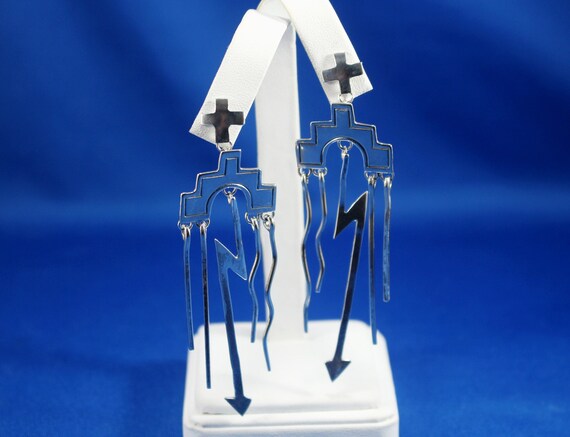 Metallic Silver Statement Dangle Earrings, Arrow … - image 5