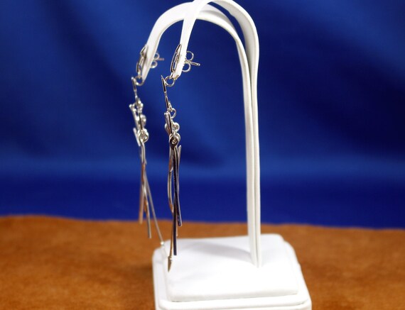 Metallic Silver Statement Dangle Earrings, Arrow … - image 6