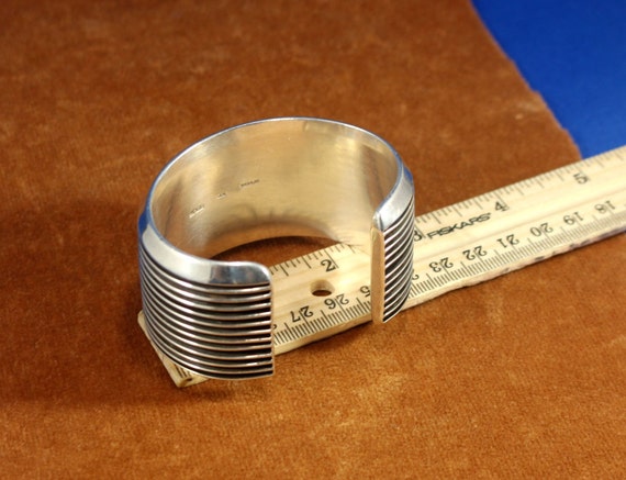 Sterling Silver Anodized Ridged Cuff Bracelet, Vi… - image 9