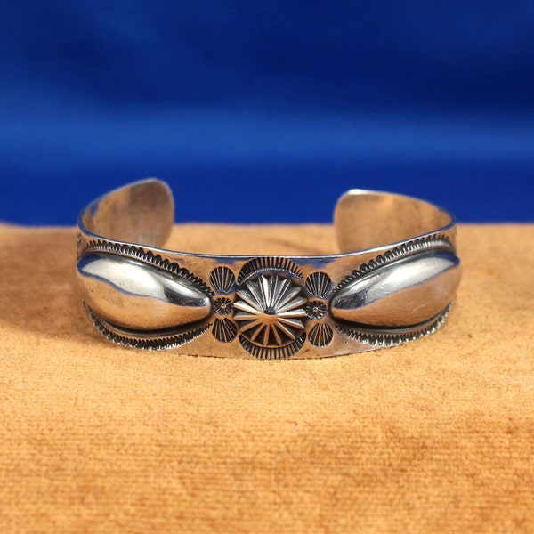 Silver Detailed Narrow Cuff Bracelet, Vintage Native American Silver Designs, Southwest Jewelry Collector's Gift