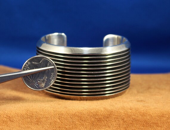 Sterling Silver Anodized Ridged Cuff Bracelet, Vi… - image 6
