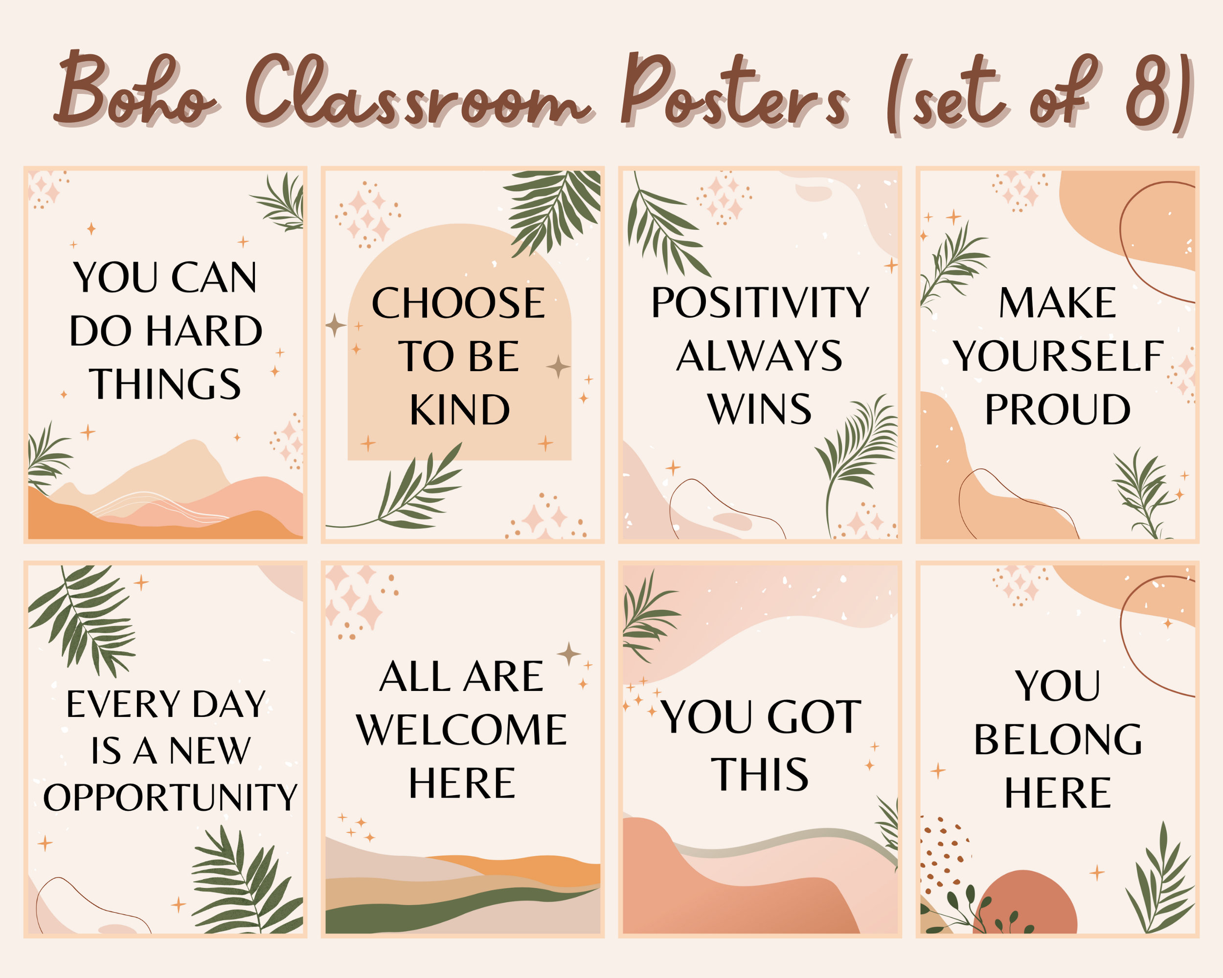 Boho classroom posters for student motivation and inspiration