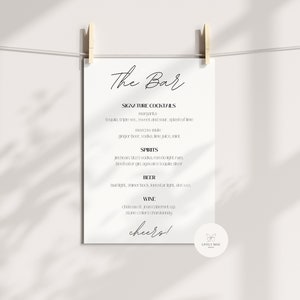 Minimalistyczny szablon menu baru weselnego | Znak na specjalne wydarzenie | Zrób to sam, edytowalne pobieranie cyfrowe - The Haley