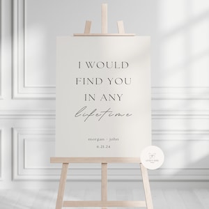 Luxury &quot;I Would Find You In Any Lifetime&quot; Sign Template | Wedding Welcome Sign | DIY, Editable Digital Download - The Rachel