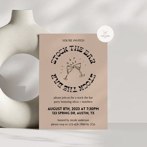Retro Stock The Bar Invitation Template | Flat Lay Wedding Shower Invitation | DIY, Editable Digital Download - The Olivia