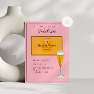 Last Rendez Veuve Bachelorette Invitation Template | Flat Lay Party Invitation | DIY, Editable Digital Download - The Olivia
