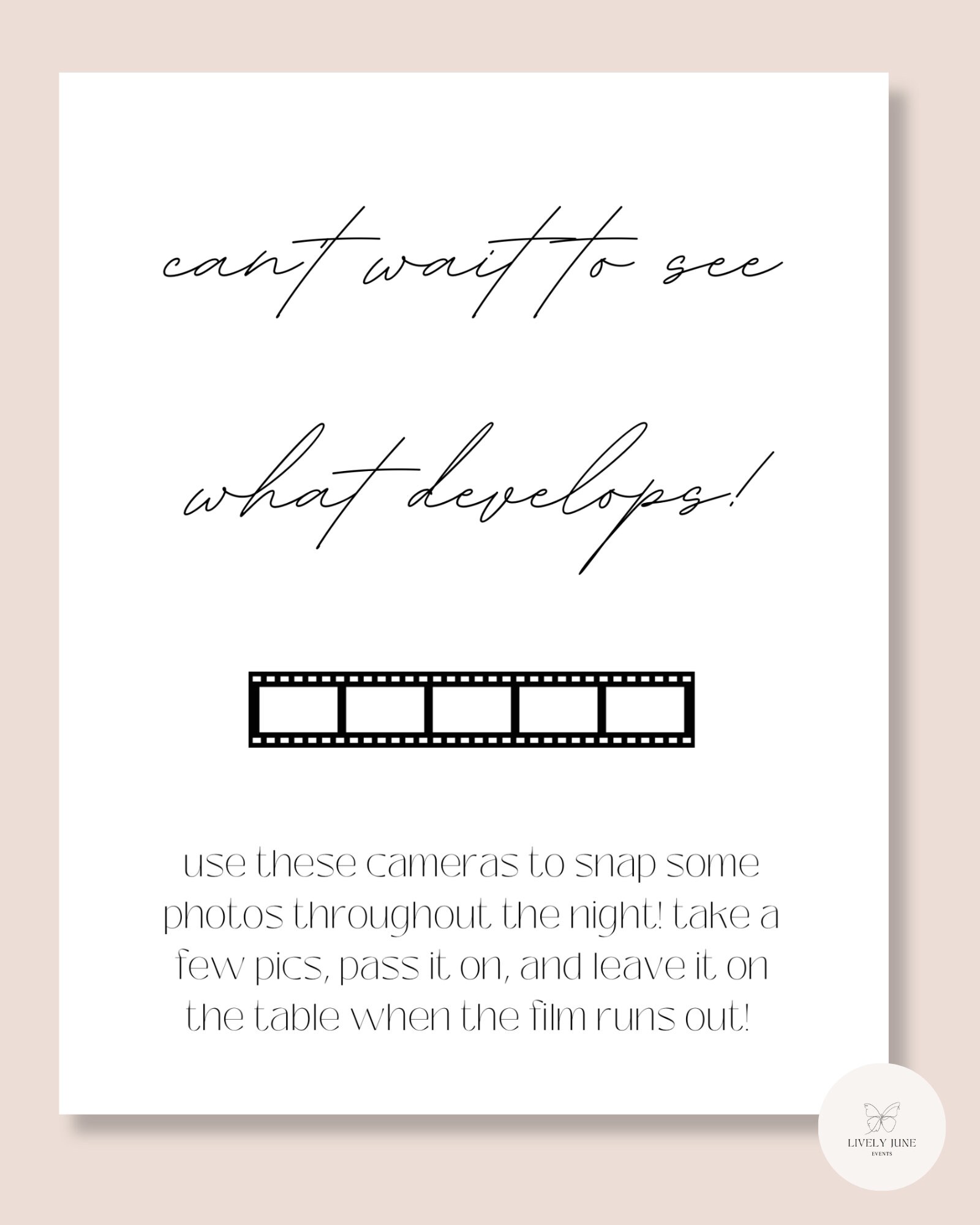 Minimalist Wedding Disposable Camera Sign Template | Special Event Sign ...