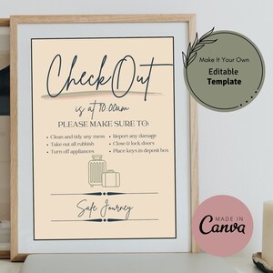 Szablon znaku AirBnB Edytowalny, Znak Wymeldowania dla Gospodarza AirBnB, Wydrukowany Wynajem Wakacyjny, Plakat Powitalny, Szablon Dostosowywalny, Gospodarz VRBO