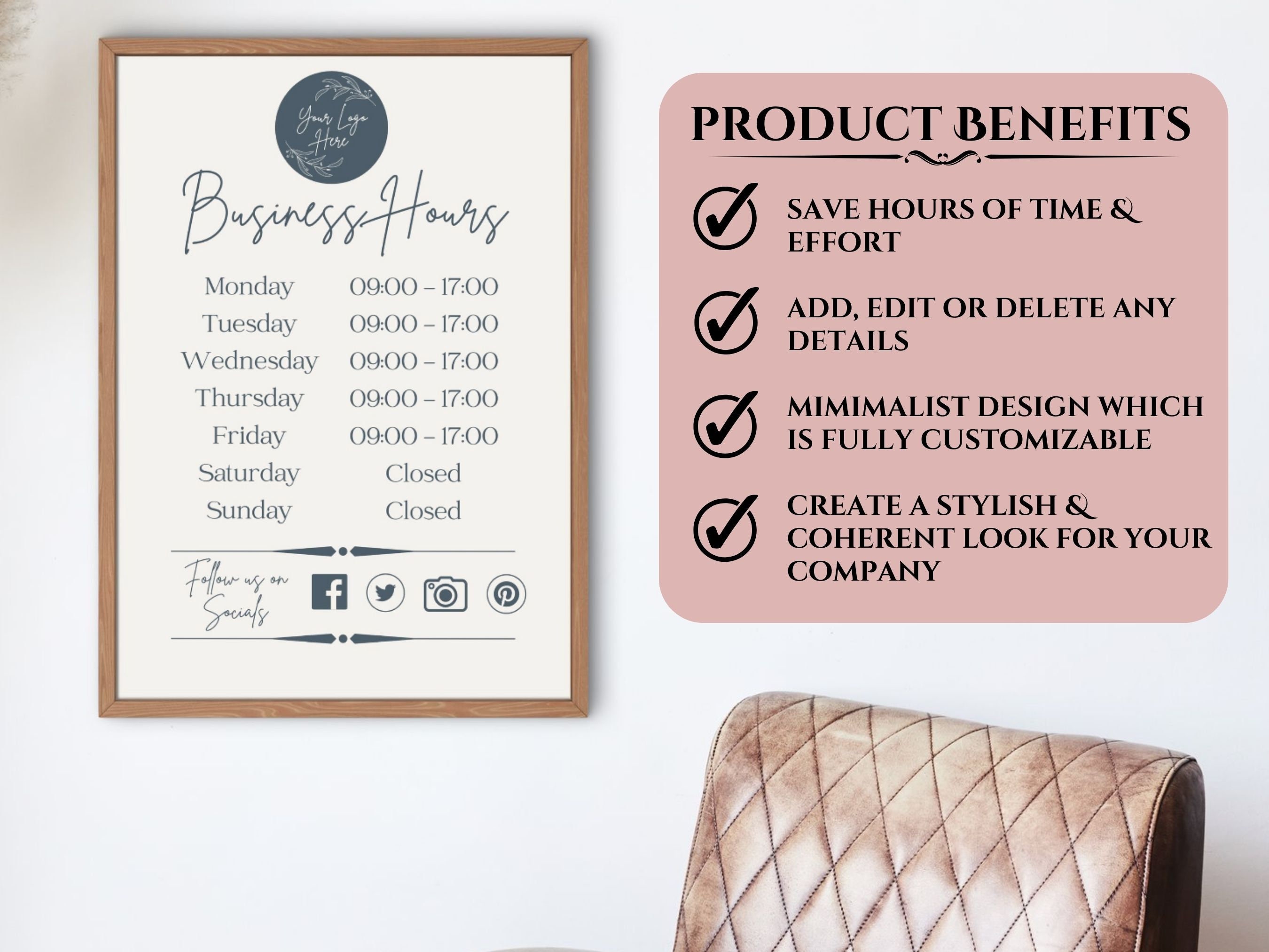 Editable Business Hours Sign Template, Printable Store Opening Times