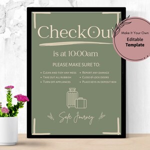 AirBnB Sign Editable, Szablon znaku wymeldowania dla gospodarza AirBnB, Wypożyczalnia wakacyjna do wydrukowania, Plakat powitalny, Szablon do dostosowania, Gospodarz VRBO