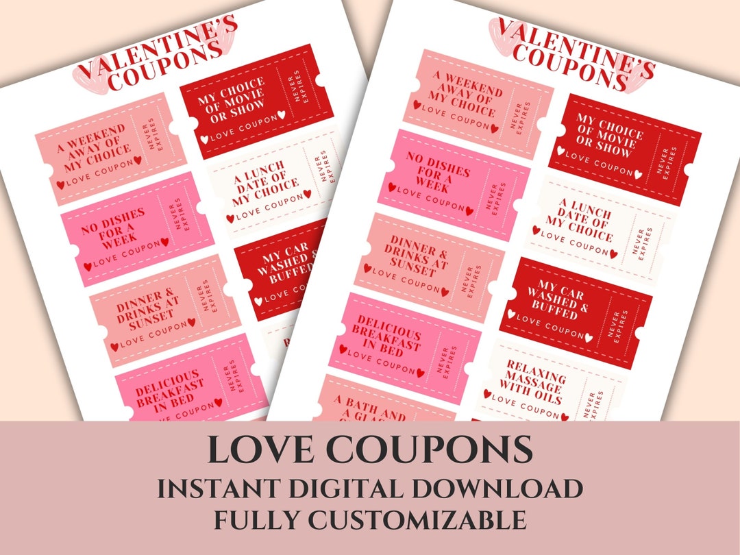 Editable Love Coupon Template Printable Coupon Book Valentine #39 s Day
