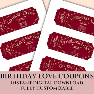 Editable Coupon Template, Printable Birthday Coupons, Anniversary Gift Idea, Couples Coupons, Customizable Love Coupons, Gift for Him