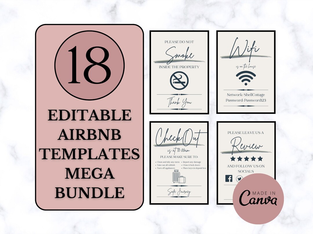 Airbnb Host Bundle Template, Editable Airbnb Signs, Printable Welcome ...