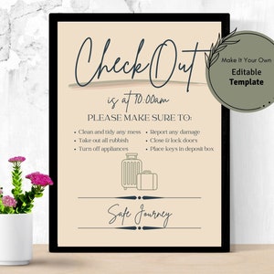 AirBnB Sign Editable, Szablon znaku wymeldowania dla gospodarza AirBnB, Wypożyczalnia wakacyjna do wydrukowania, Plakat powitalny, Szablon do dostosowania, Gospodarz VRBO