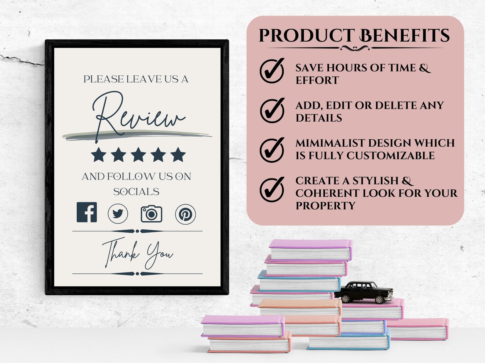 Printable Airbnb Review Sign Template, Editable Social Media Sign for