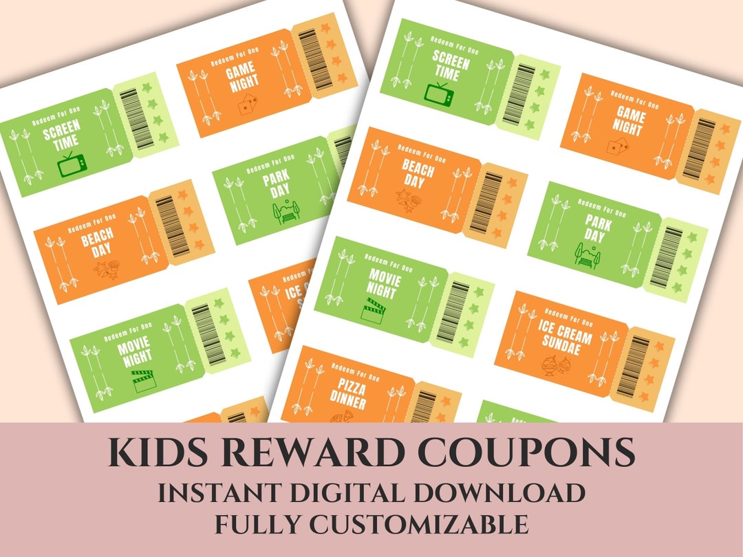 Kids Reward Coupons, Printable Activity Book, Editable Coupon Template ...