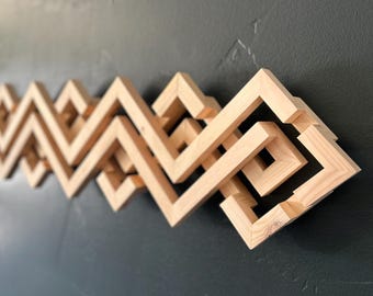 Geometric Wood Wall Art - Modern Architectural Mural, 10x44