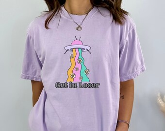 Funny Alien Abduction T-Shirt, Get In Loser UFO Graphic Tee