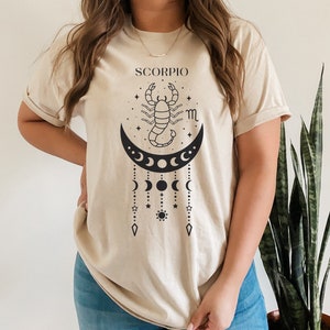 Scorpio moon charm, Scorpio zodiac shirt, Scorpio birthday, Gifts for a Scorpio, Zodiac signs, Astrology shirt, women&#39;s shirts