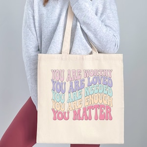 duffle bag, mental health affirmations, daily affirmations, i am affirmations, positive affirmations bag, uplifting gift