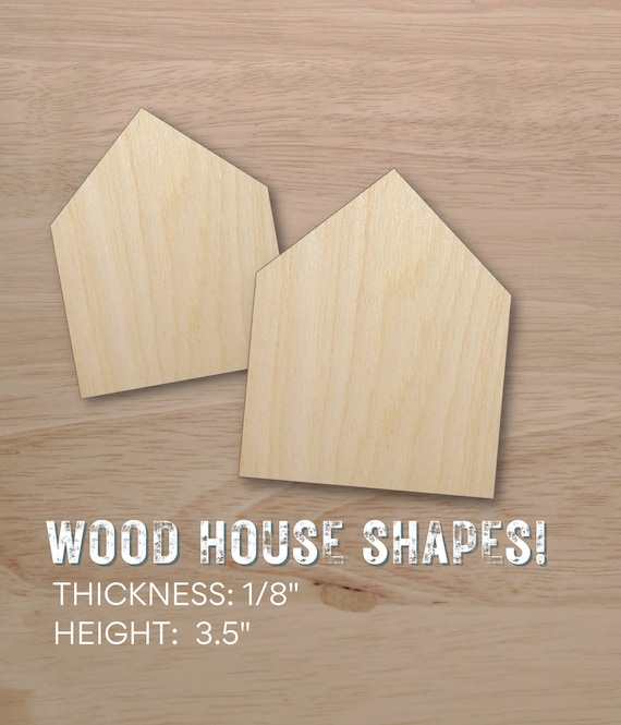 Pack of 12 Wood House Shapes for Crafts - 1/8 Thick