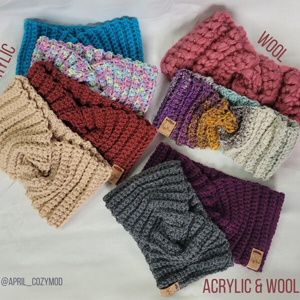 Twisted Stretchy Crochet Headband for Adult and Teen, Textured Ribbed Crochet Ear Warmer Headband, Handmade Ear Warmer Bands for Spring
