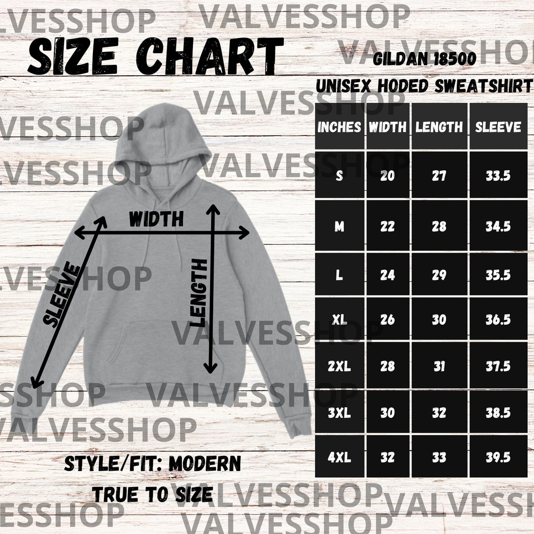 Gildan 18500 Editable Size Chart Gildan Size Chart Hooded Sweatshirt ...