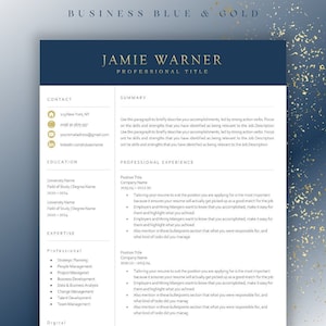 Resume Template CV Template - Business Blue & Gold Resume Template ATS Friendly CV template