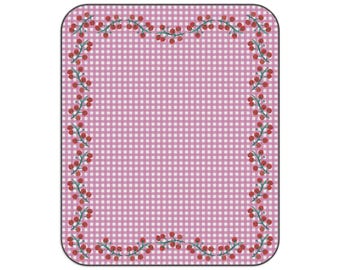 Tomato Print Pink Gingham Watercolored Picnic Blanket - Fleece blanket with water resistant back