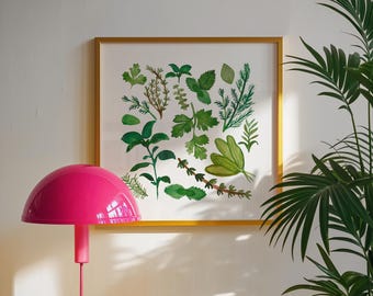 Herbal Watercolor Print for Kitchen Decor DIGITAL DOWNLOAD | Italian Summer Aesthetic Artwork