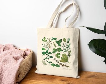 Herb Watercolor Farmer's Market Bag cotton canvas tote