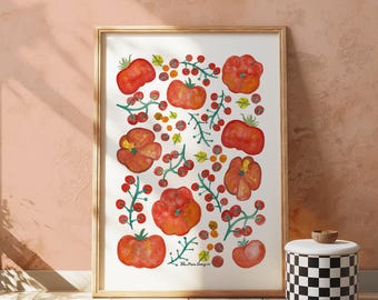 Tomato Watercolor Print for Kitchen Decor DIGITAL DOWNLOAD | Italian Summer Aesthetic Artwork