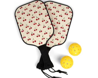 Cherry Watercolored Pickleball Paddles and ball Set - Pickleball lover kit for Mother's Day gift