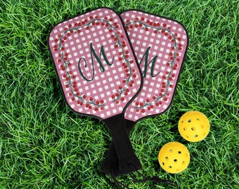 Cottage Core Tomato Print and Pink Gingham Pickleball Kit with Monogram Graduation gift