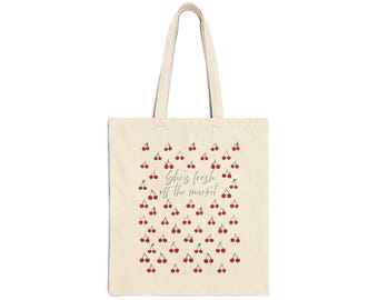 Personalized Cherry Print She's fresh off the market bachelorette party cotton canvas tote