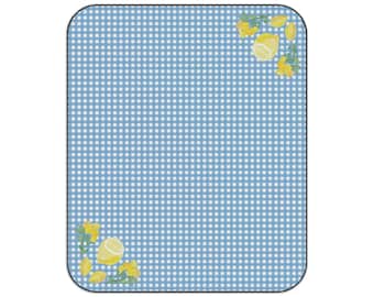 Blue Gingham and Lemon Print Watercolored Picnic Blanket