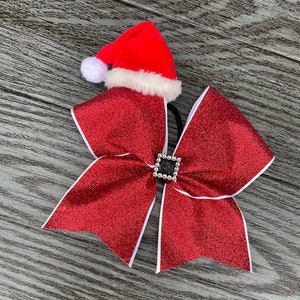 Red Sparkle Christmas Cheer Bow, Santa Hat Cheer Bow, Christmas Bow, Rhinestone Cheerleader Hair Bow, Glitter HTV Bow, Christmas