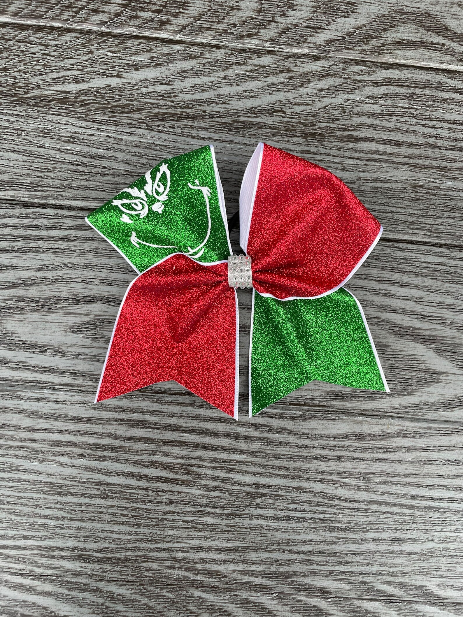 Grinch Bow, Grinch Christmas Cheer Bow, Green Glitter Bow, Red Glitter