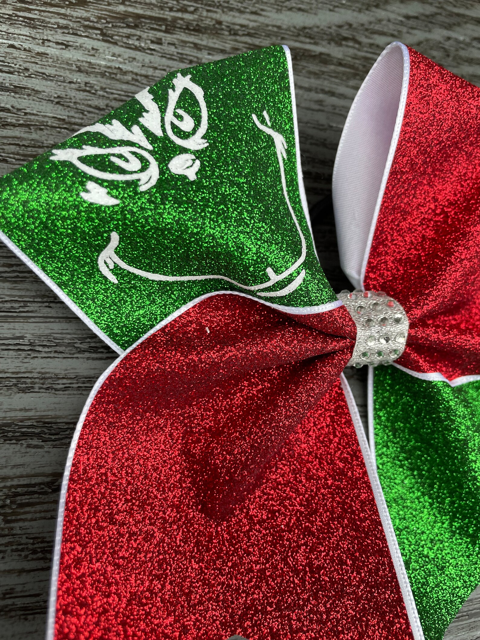 Grinch Bow, Grinch Christmas Cheer Bow, Green Glitter Bow, Red Glitter