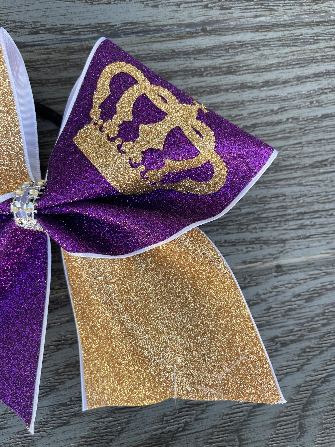 Cheerleader Bow, Glitter Cheer Bow, Tic Tok Bow, Purple Glitter, Gold